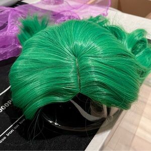 Green Women's Wig and Purple Scarf